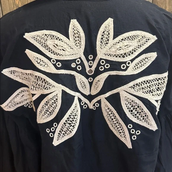 Anthro Embroidered Black Cover Up Dress Cotton Oversized Boho Beach - Picture 10 of 16